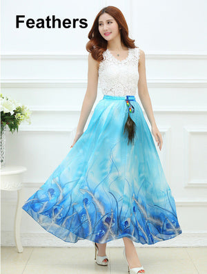 Full Skirt Real Peacock Feather Elastic Waist Expansion Bottom