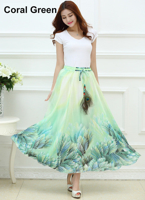 Full Skirt Real Peacock Feather Elastic Waist Expansion Bottom