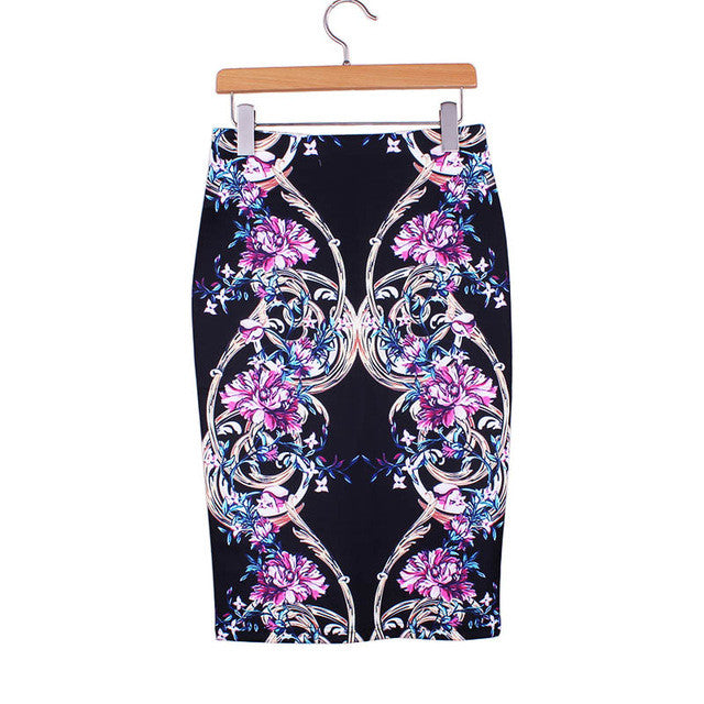 Western Vintage print middle faldas ladies pencil skirts