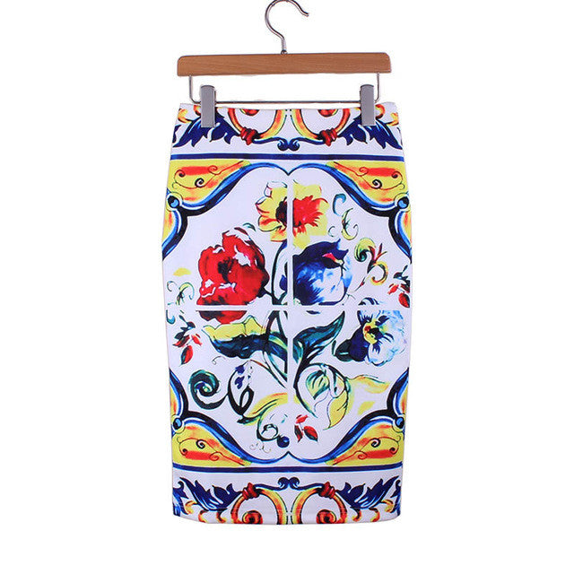 Western Vintage print middle faldas ladies pencil skirts