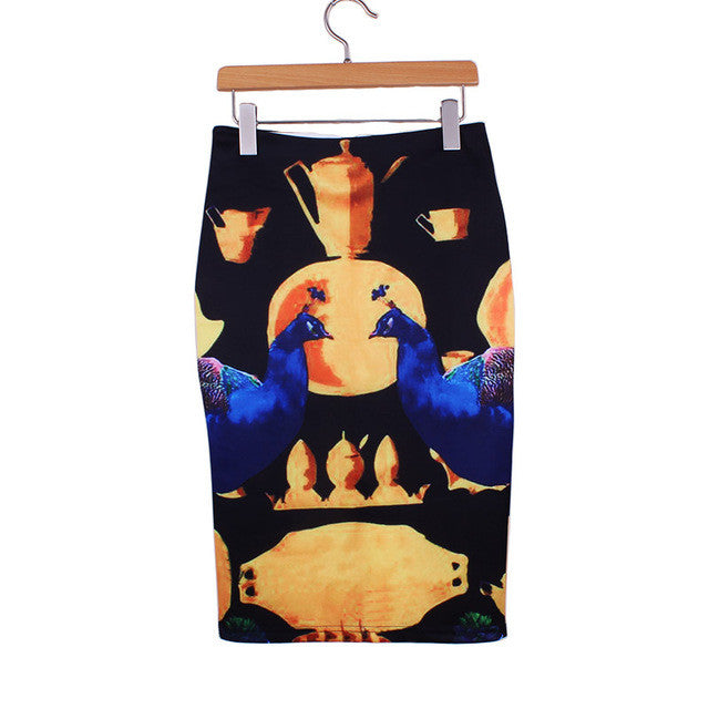 Western Vintage print middle faldas ladies pencil skirts