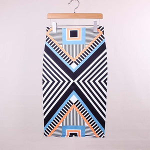 Vintage geometric print ladies pencil skirts 2017novelty fashion
