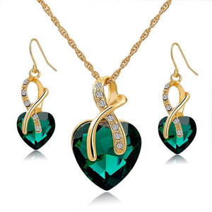 Crystal Heart Necklace Earrings Jewellery Set