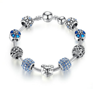 Charm Bracelet & Bangle with Love and Flower Crystal