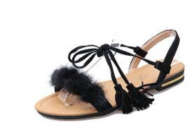 Real Fur Ankle Strap Gladiator Sandals