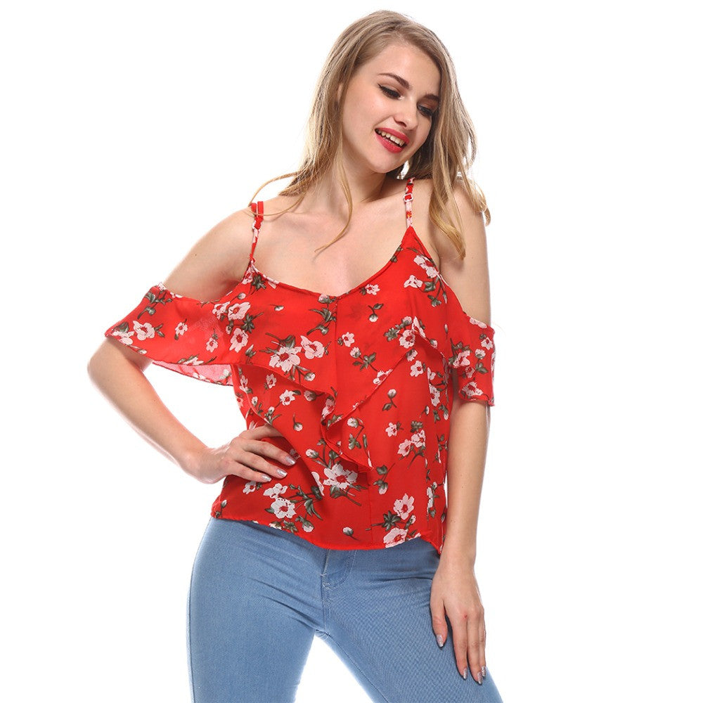 Cold Shoulder Red Floral