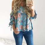 Women Floral Printed Blouse Spaghetti Strap Cold