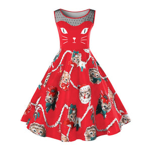 Plus Size Christmas Cat Print Dress